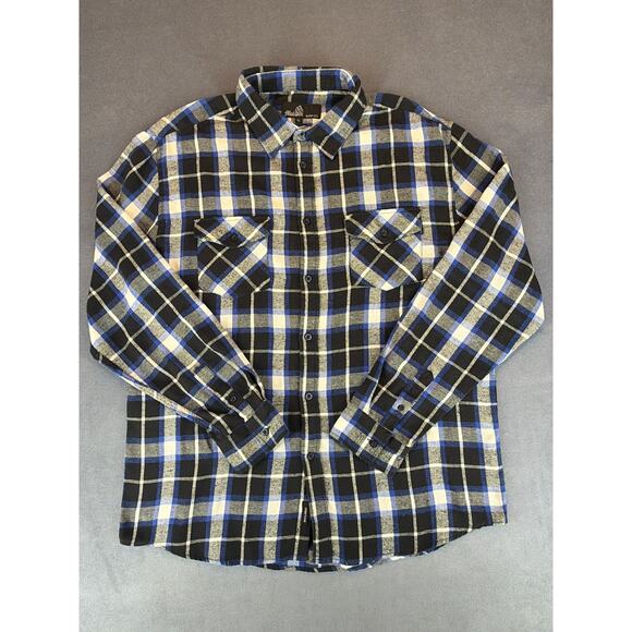 Molokai Surf Co. Flannel Long Sleeve Button Up Blue/Black/White Mens XL - Picture 1 of 6